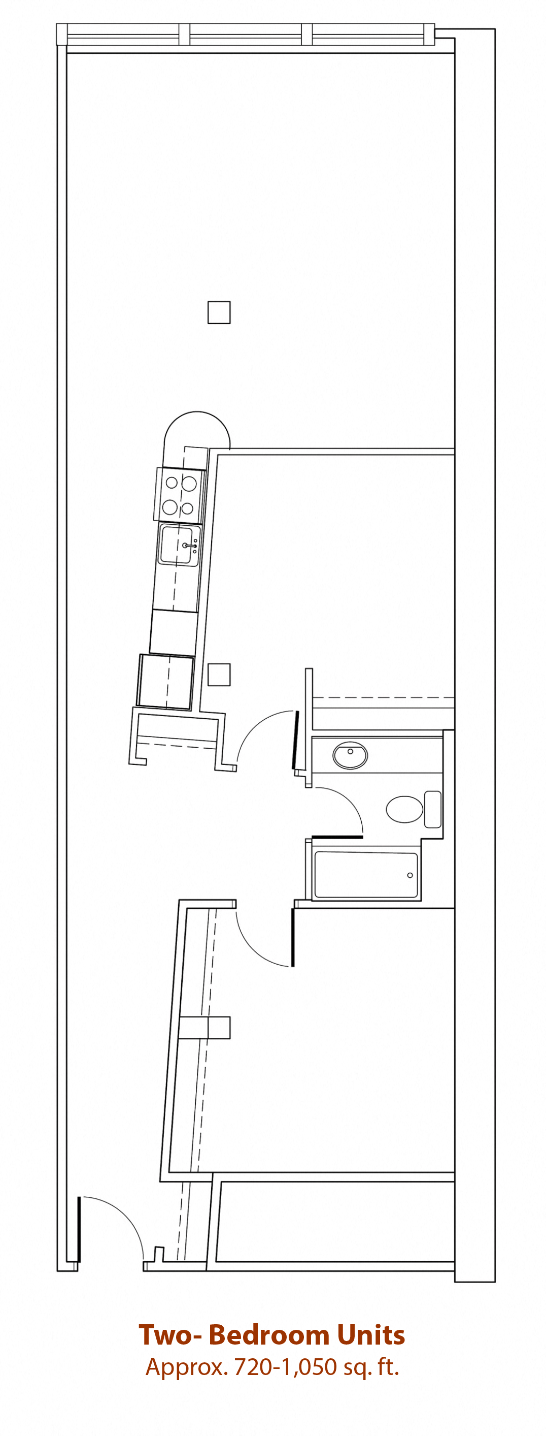 Floor plan for 2 beds, 1 bath, 900 sqft